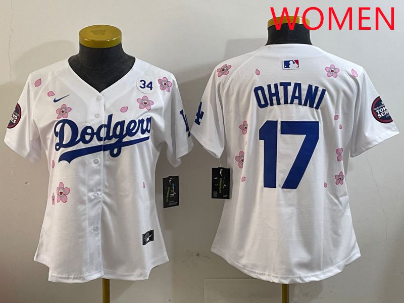 Women Los Angeles Dodgers #17 Ohtani White Sakura Edition 2025 Nike MLB Jersey style 4->women mlb jersey->Women Jersey